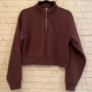 [TNA] Brown Crop Half Zip Sweatshirt - Medium